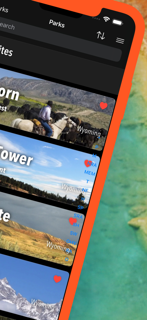 A list of parks and monuments in Wyoming on the Wyoming Pocket Maps mobile app.