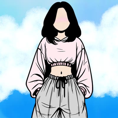realistic girl faceless with baggy pants and a crop top