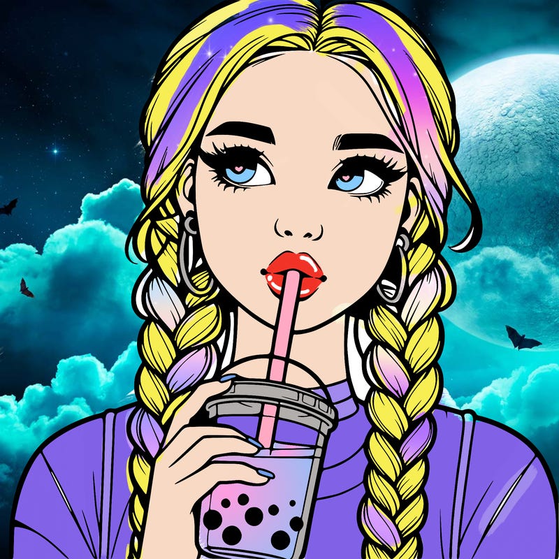 realistic girl with braided hair drinking boba