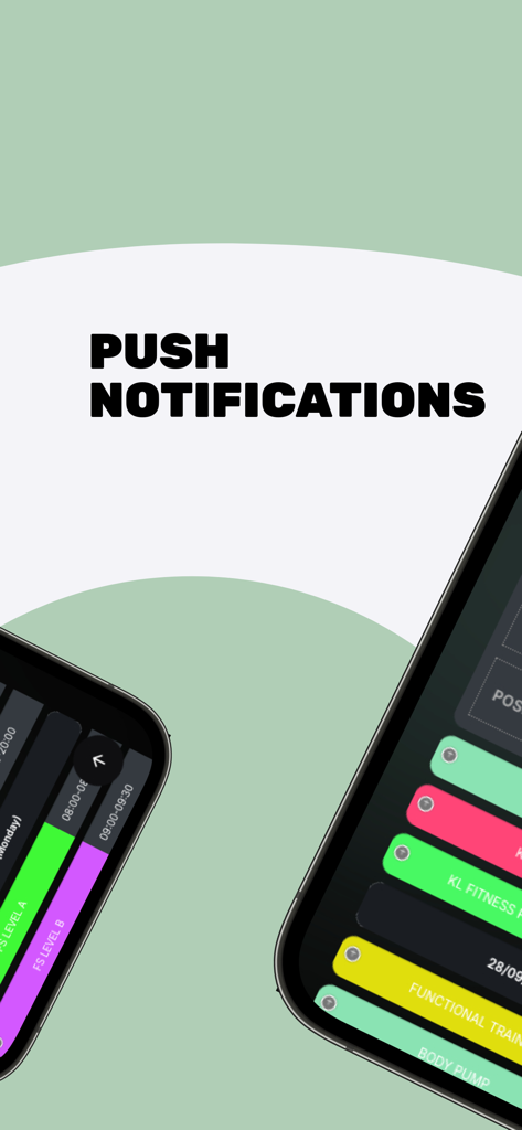 THINKCRM FITNESS - Interfaccia delle notifiche push e dell'agenda dei corsi in palestra di THINKCRM FITNESS