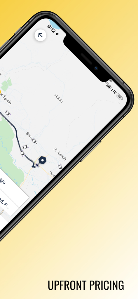 allRiDi - Schermata dell'app allRiDi che mostra una mappa con autisti nelle vicinanze e testo sui prezzi anticipati