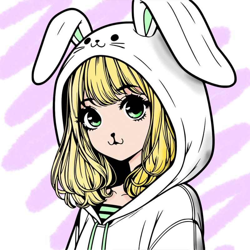 realistic girl wearing a bunny hoodie
