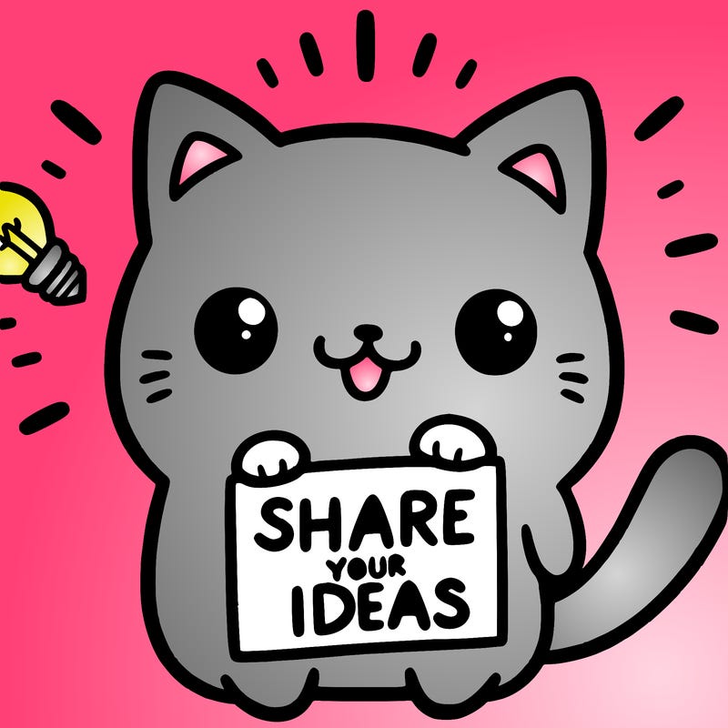 a cute cat saying share your ideas