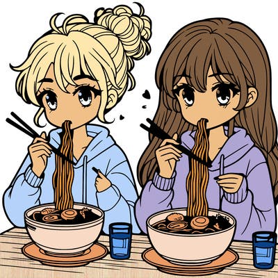 girls eating ramen