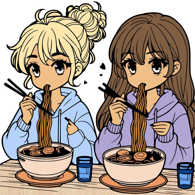 girls eating ramen