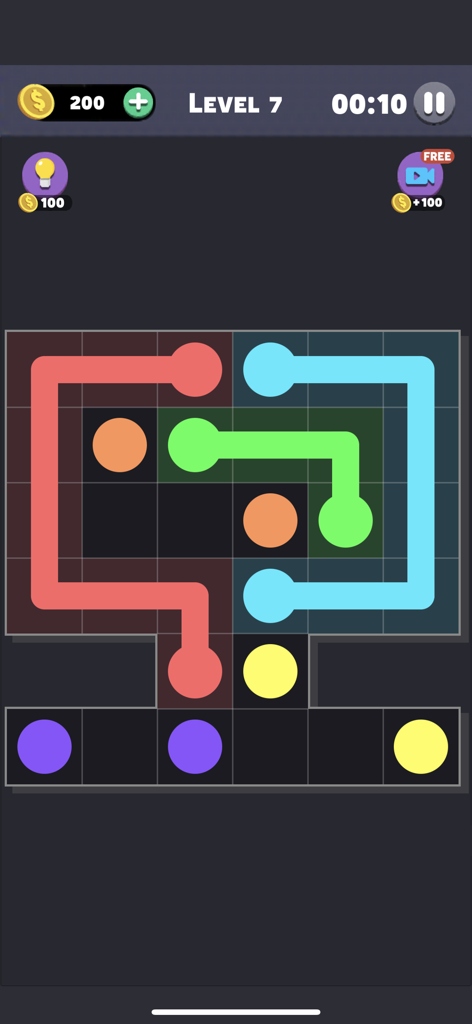 Same Color: Connect The Dots - Mobile puzzle game interface showing color lines connecting dots on a grid