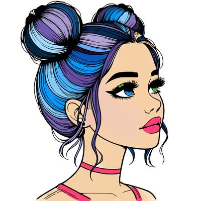 realistic girl with buns on the top of her head