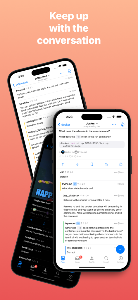 Arctic For Lemmy - Interfaz de conversación de la aplicación Arctic For Lemmy mostrando discusiones técnicas en iOS