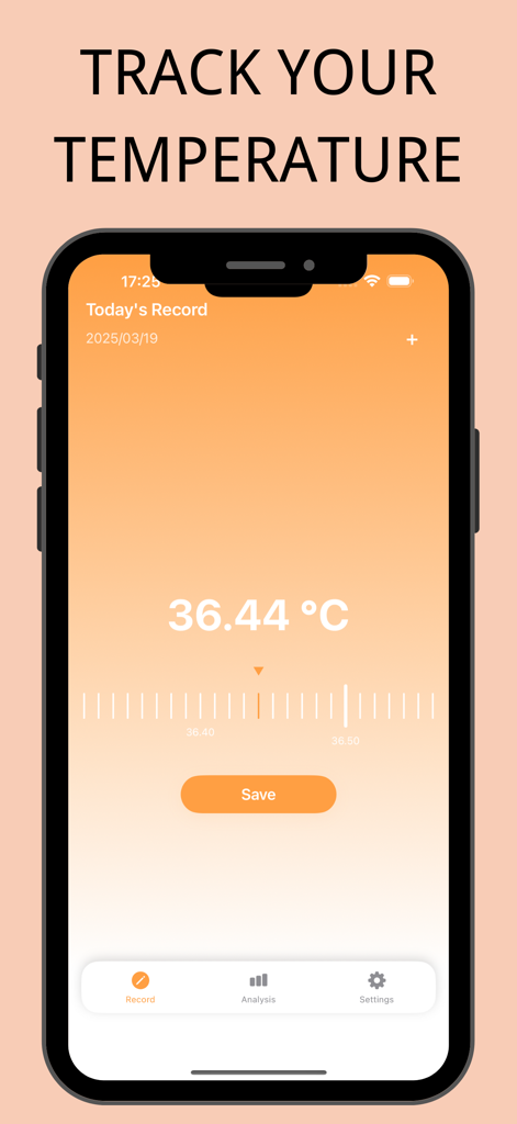 Temperature Record - A smartphone screen showing the Temperature Record app interface for logging daily body temperature