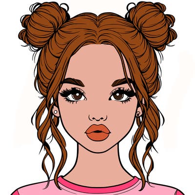 realistic girl with two buns in hair and lips