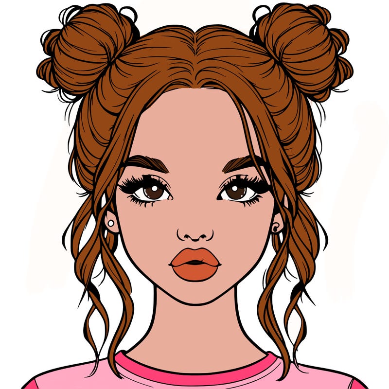 realistic girl with two buns in hair and lips