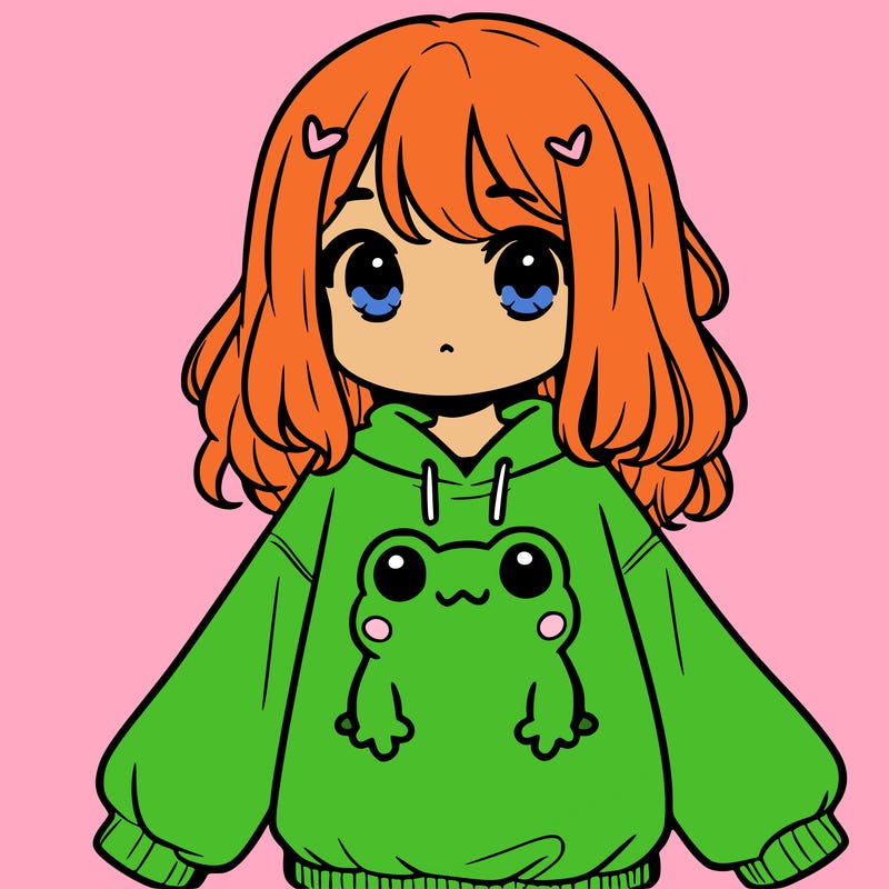girl wearing frogging sweatshirt
