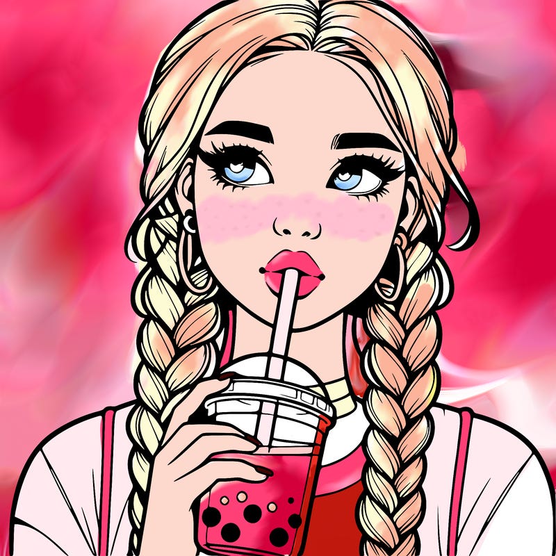 realistic girl with braided hair drinking boba