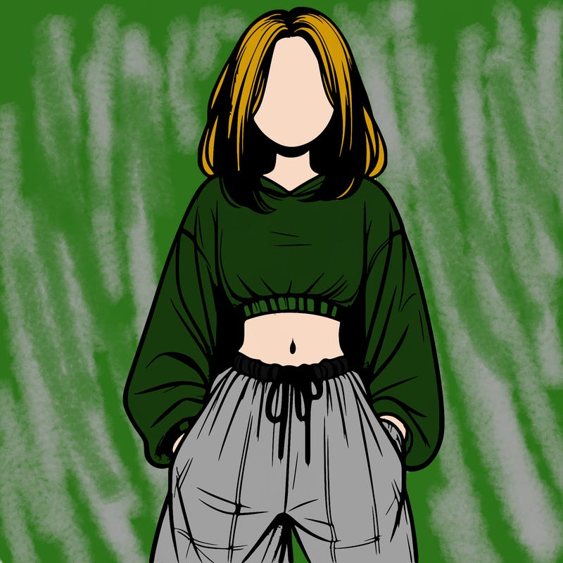 realistic girl faceless with baggy pants and a crop top