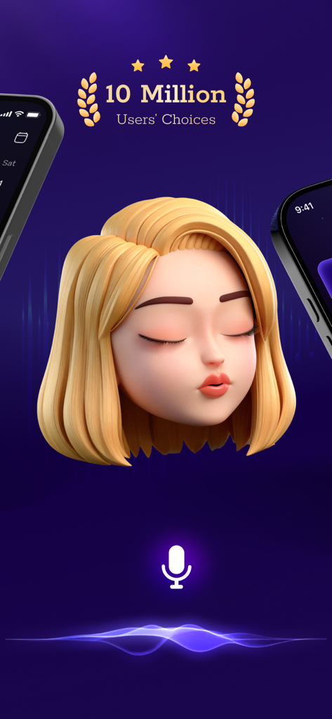 MySleep app screen showing a 3D sleeping avatar and a microphone icon for recording sleep sounds