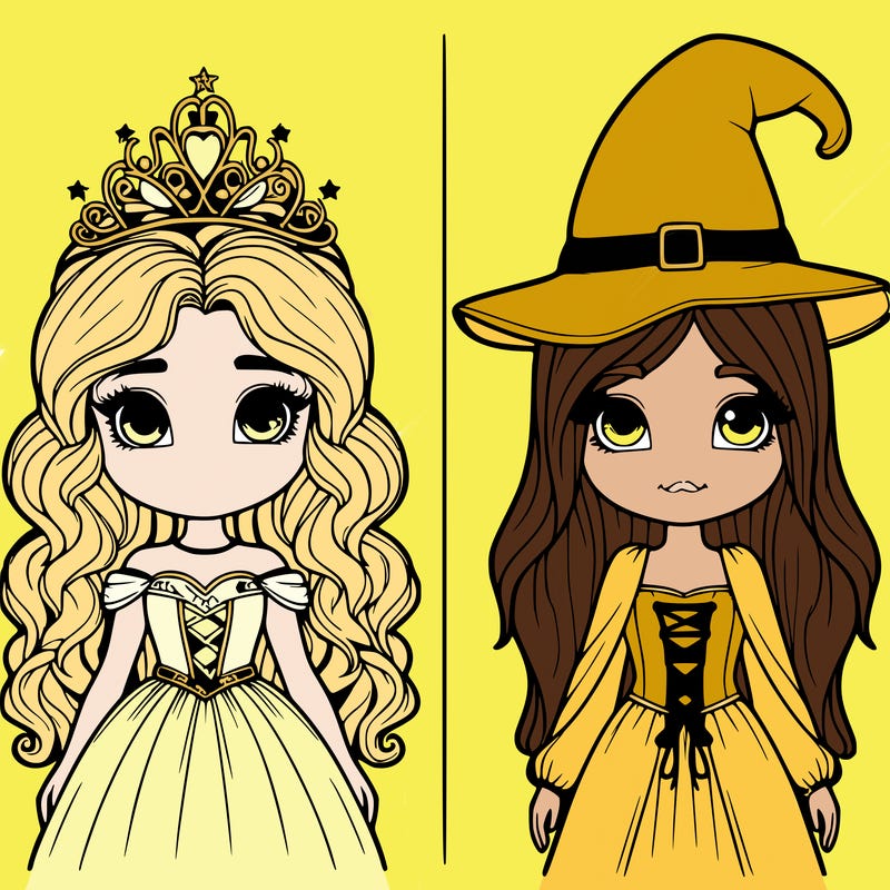 two realistic girls one princess one witch