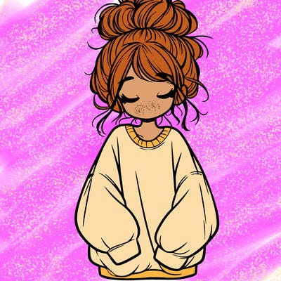 girl with baggy sweatshirt and messy bun