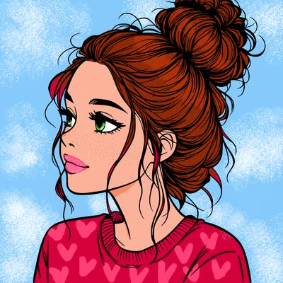 a realistic girl with a messy bun