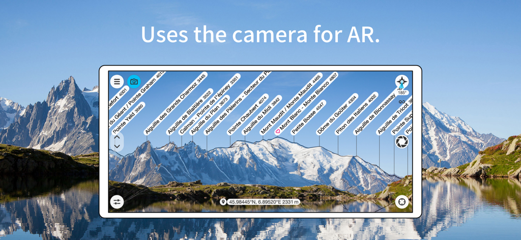 PeakFinder - PeakFinder app identifying mountain peaks using an augmented reality camera overlay