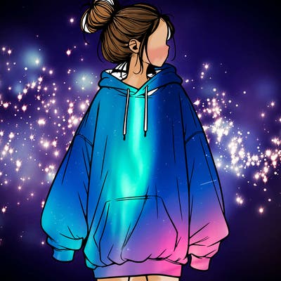 realistic girl with a oversized sweatshirt on and a bun
