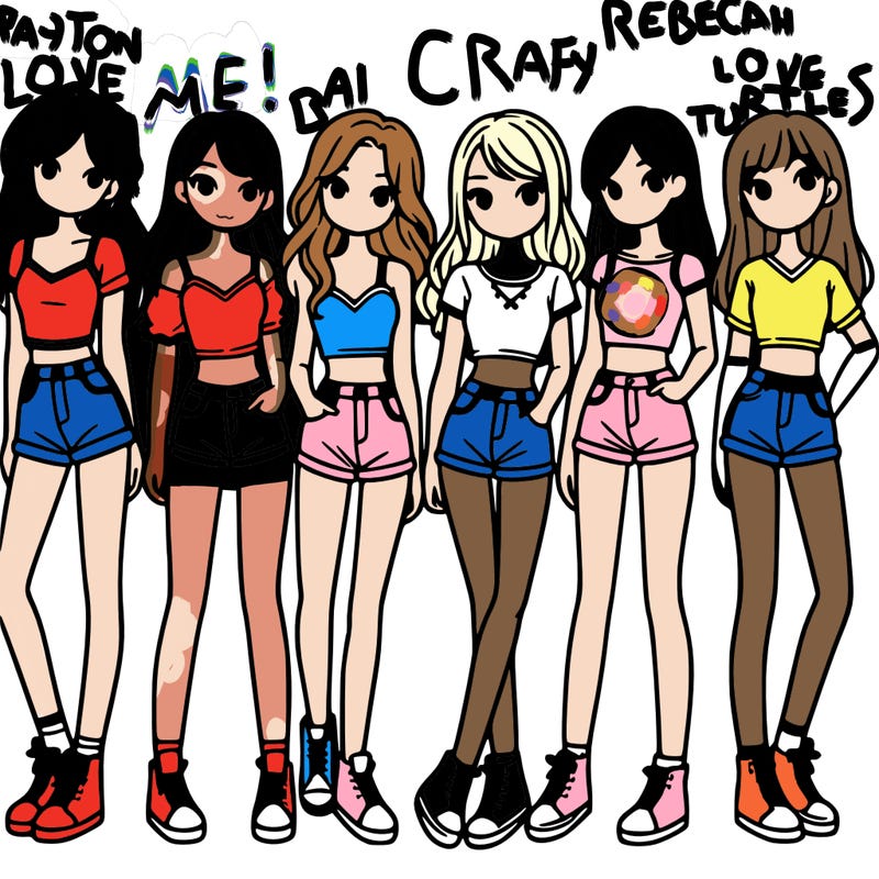 a group of girls wearing crop tops and shorts