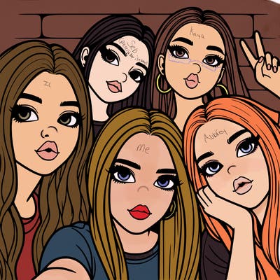 group of teen girls friends y2k up close in a selfie