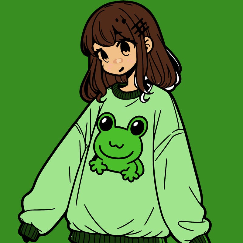girl wearing frogging sweatshirt