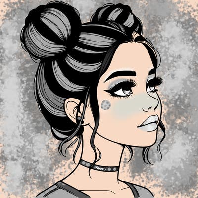 realistic girl with buns on the top of her head