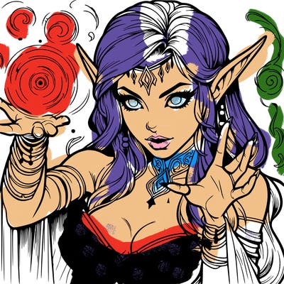 realistic scary beautiful elf sorceress casting spell