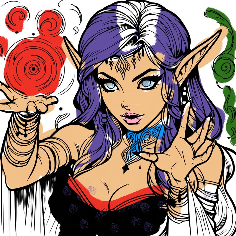 realistic scary beautiful elf sorceress casting spell