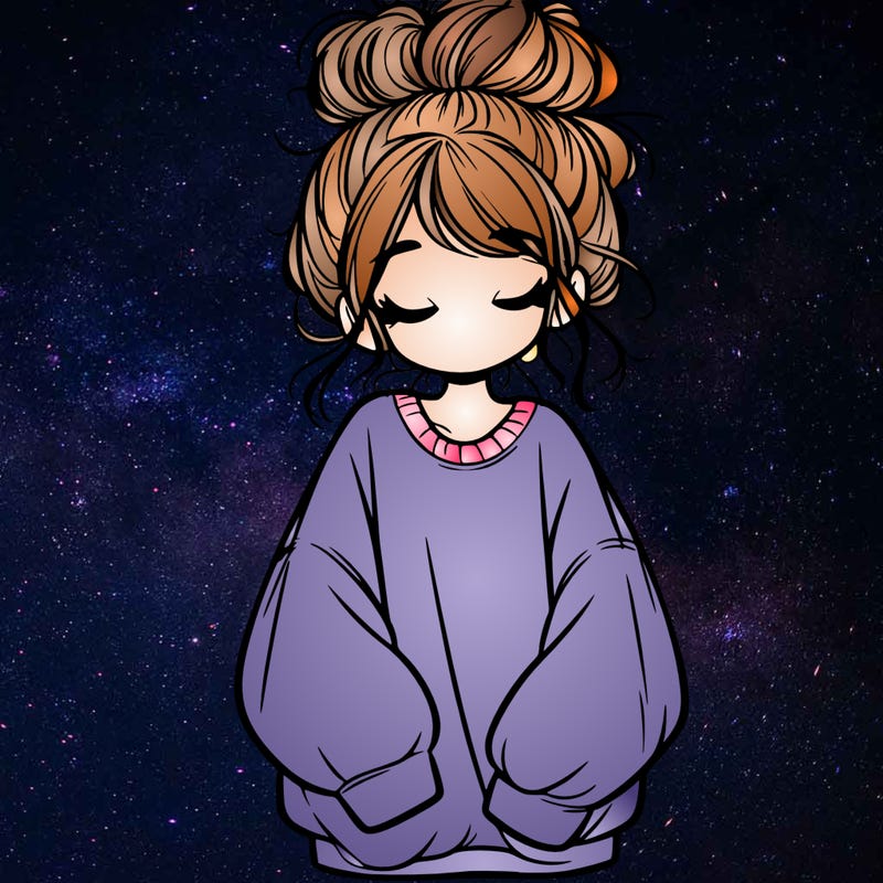 girl with baggy sweatshirt and messy bun