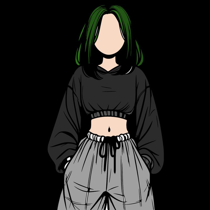 realistic girl faceless with baggy pants and a crop top