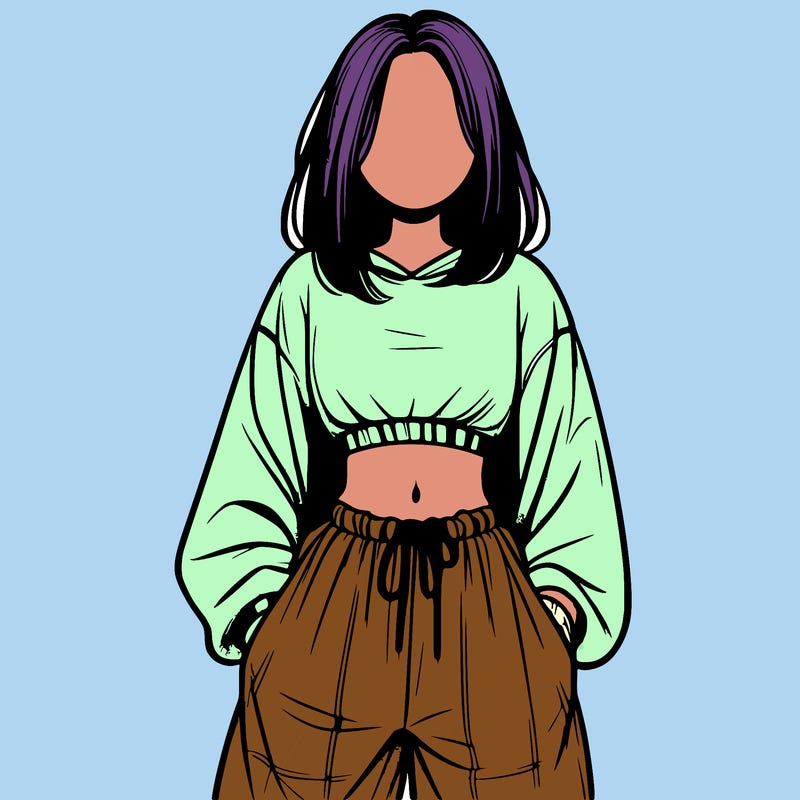 realistic girl faceless with baggy pants and a crop top