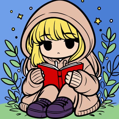 girl in oversized hoodie reading a book
