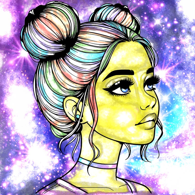 realistic girl with buns on the top of her head