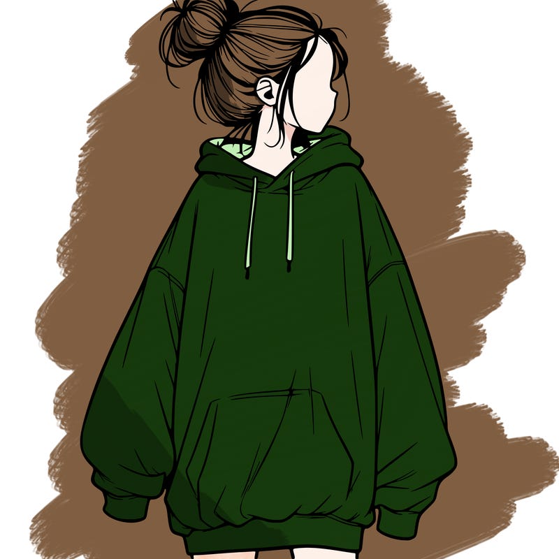 realistic girl with a oversized sweatshirt on and a bun
