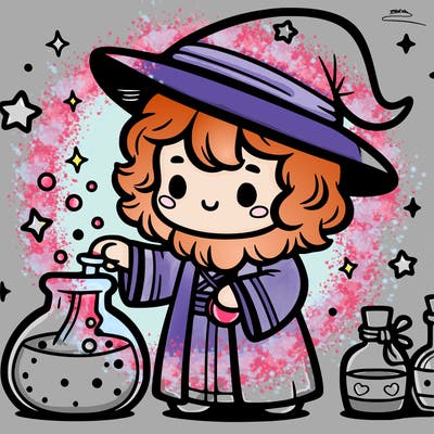 cute wizard making a potion