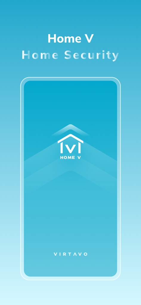 Home V - Smart Camera - Écran de démarrage de l'application Home V smart camera pour la sécurité résidentielle.