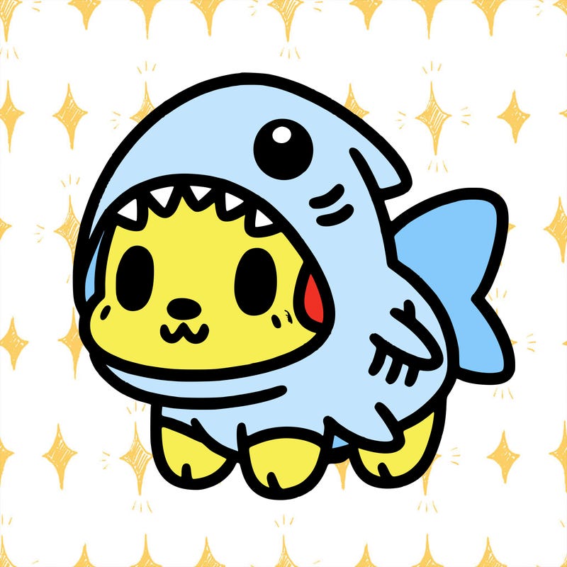 cute dog wearing a shark costume