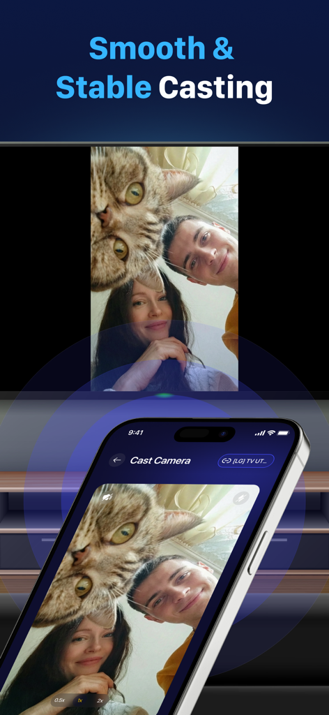 Flujo: Screen Control - iPhone casting live camera feed to a smart TV using Flujo app
