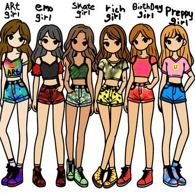 a group of girls wearing crop tops and shorts