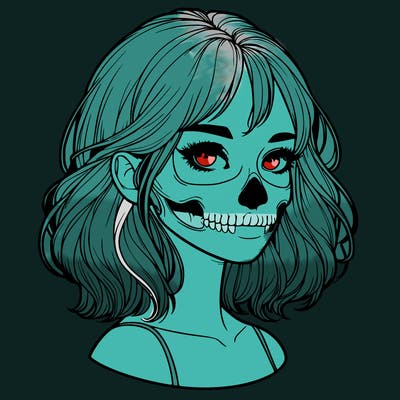 realistic girl with skull