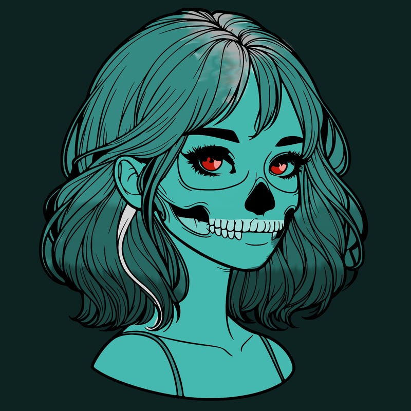 realistic girl with skull