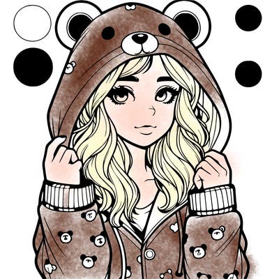 realistic girl in a animal pjs hoodie