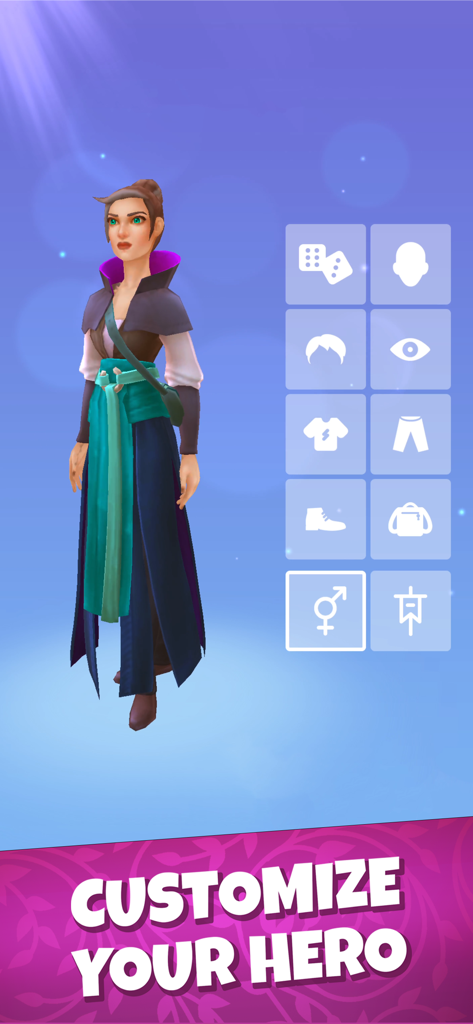 Character customization screen in Draconius GO showing hero editing options