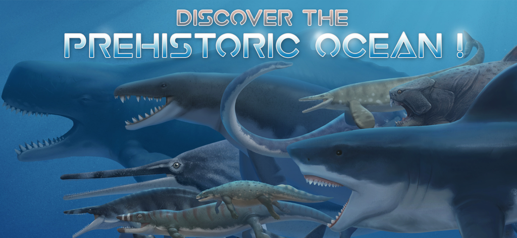 Dinosaur Master! - Scientific illustrations of prehistoric marine reptiles and sharks in an underwater scene