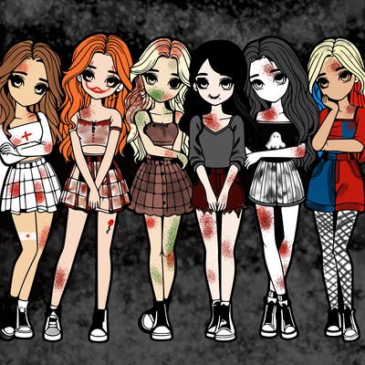 a group of girls realistic