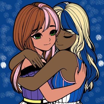 realistic girls hugging