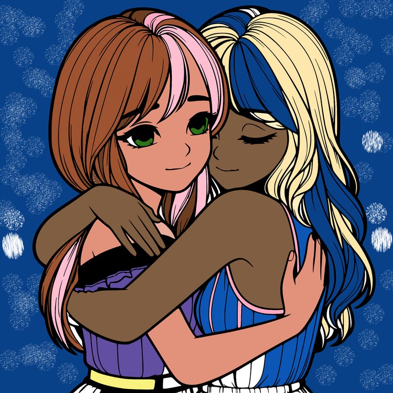 realistic girls hugging