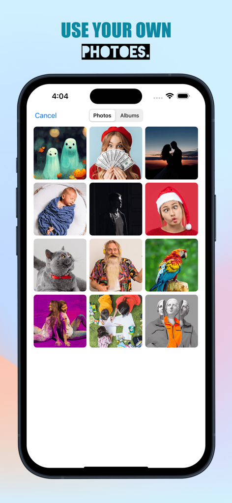 Interface of Sticker Maker app displaying a gallery to select photos for custom stickers